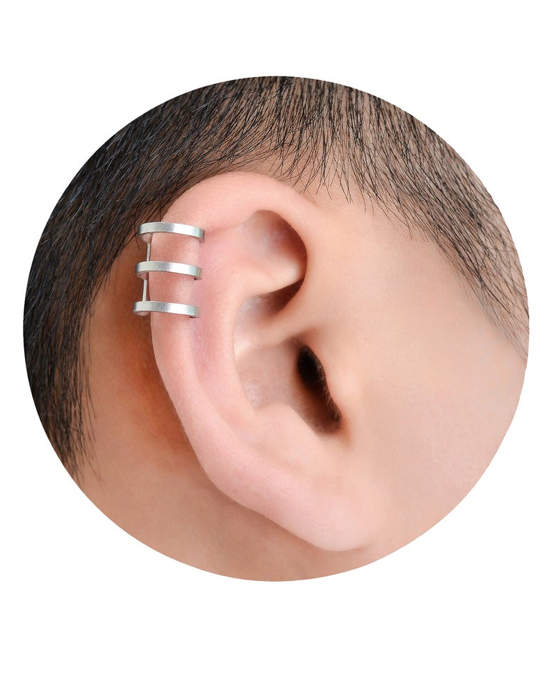 Tornito 4-10 Pairs Stainless Steel Ear Cuff Helix Cartilage Clip On Wrap Earrings Fake Nose Ring Non-Piercing Adjustable (A4: 4 Pairs, Silver Tone) - Image 2